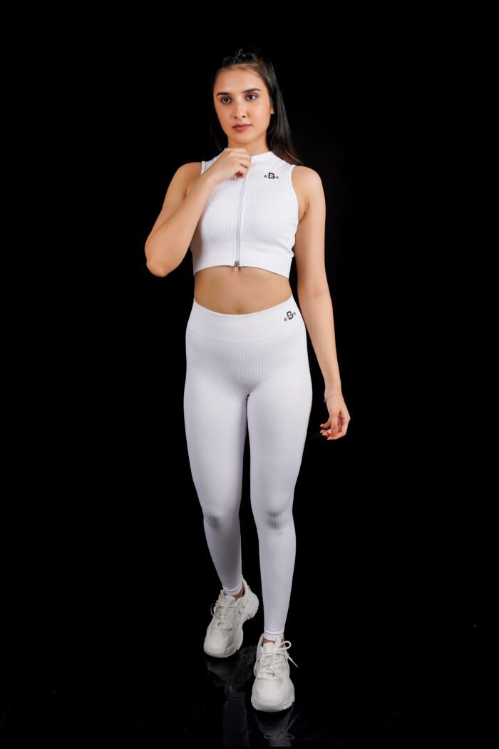 Snow White Ribbed Sleeveless Zipper Set