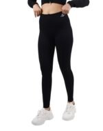 Pure Black Ribbed High Waist Scrunch Butt Leggings