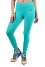 Aqua Blue High Neck Solid Cut-out Sports Leggings