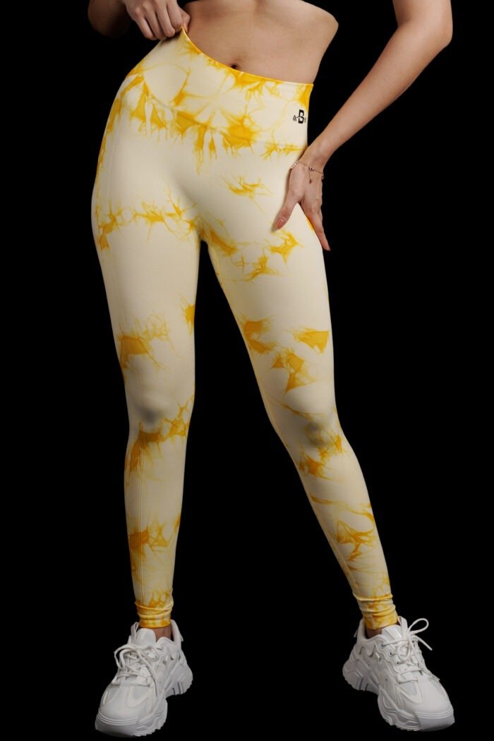 Sunflower Yellow High Waist Tie-Die Scrunch Butt Leggings